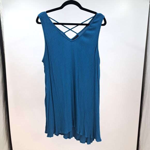 Lane Bryant Tank Top Plus 22 Sleeveless Crisscross V-Neck Swing Crinkled‎ Teal - Picture 1 of 8